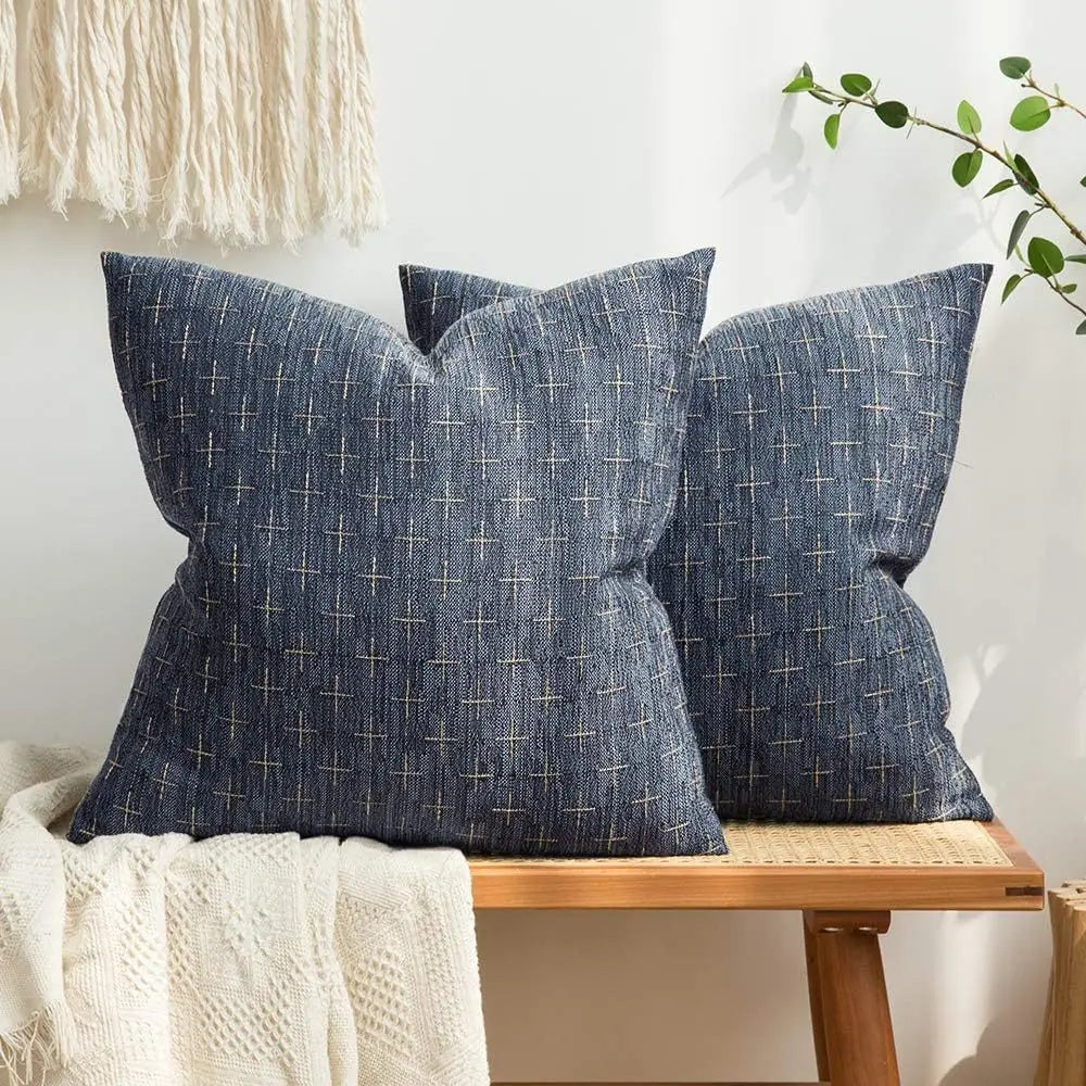 housses coussins décoratifs moderne motifs géométriques bleu marine beige adhésifs canapé lit voiture