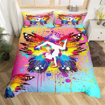 Housse de couette microfibre yoga arc-en-ciel aquarelle sur lit