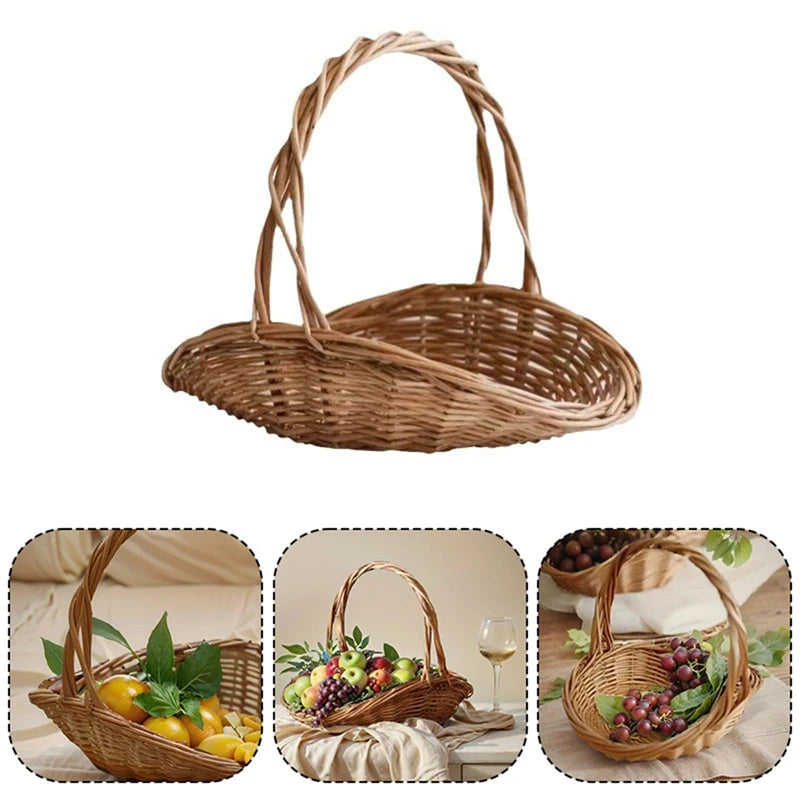 panier tressé marron clair fruits vintage portable rangement pique nique récolte jardin biodegradable respectueux