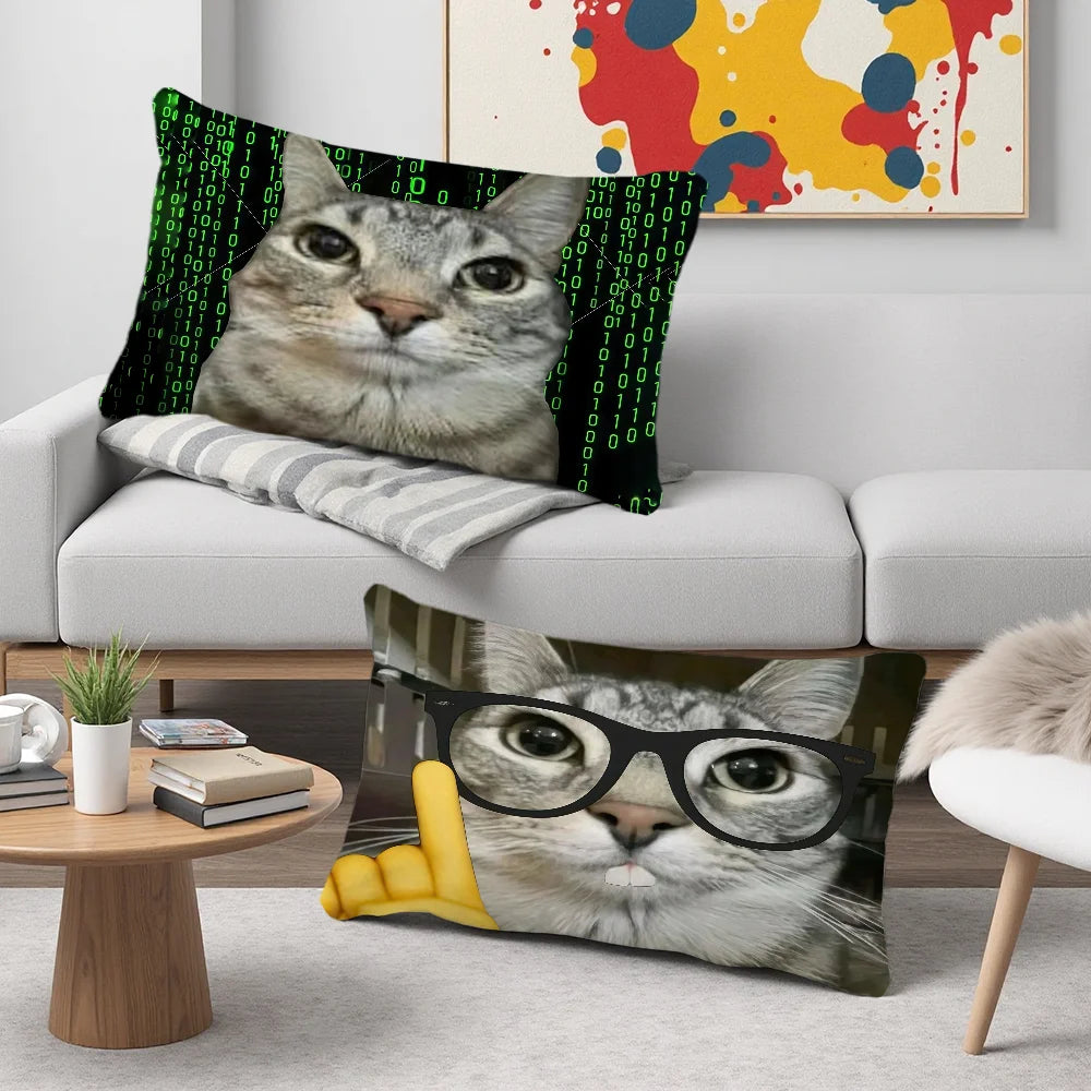 housse coussin imprimé chats lunettes gris noir moderne 30x50cm 40x60cm 48x74cm 50x70cm double face