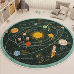 tapis rond polyester dessin animé cirque chevaux système solaire moderne enfant couleur beige rouge