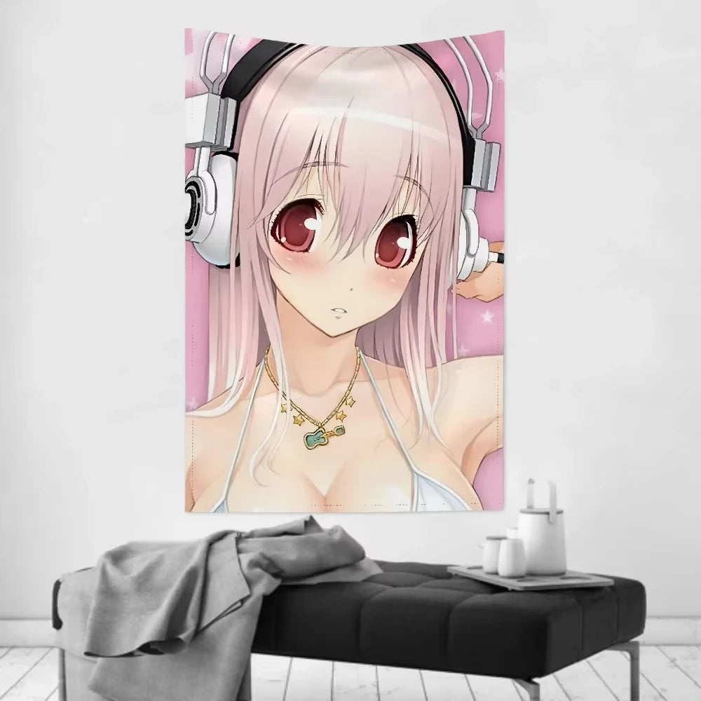 tapisserie murale anime fille mignonne fleurs coeurs décoration chambre kawaii japonais décoration intérieure