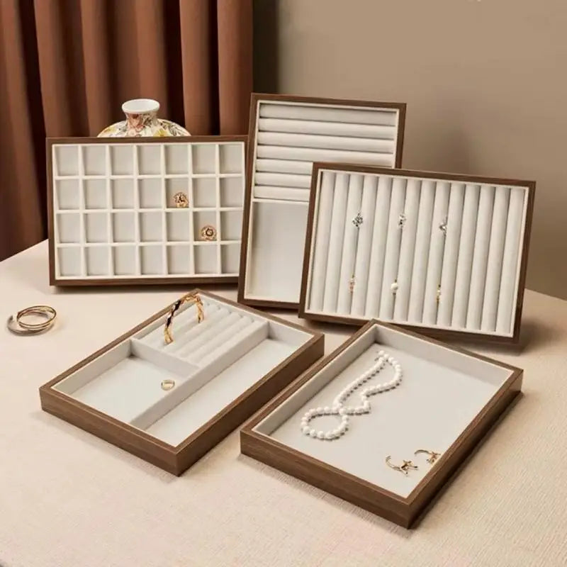 boîtes bijoux bois marron velours beige moderne grande capacité rangement exposant minimaliste