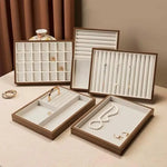 boîtes bijoux bois marron velours beige moderne grande capacité rangement exposant minimaliste