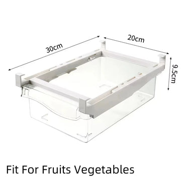 organisateur tiroir réfrigérateur transparent pliable poignée traction bords sécurisés bayonnet ajustable usage multiple moderne