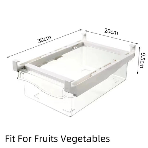 organisateur tiroir réfrigérateur transparent pliable poignée traction bords sécurisés bayonnet ajustable usage multiple moderne