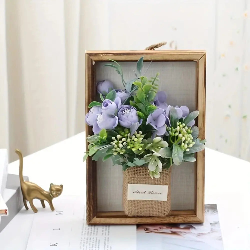 décoration murale bouquet artificiel violet blanc vert rustique bohème toile jute intérieur maison fête