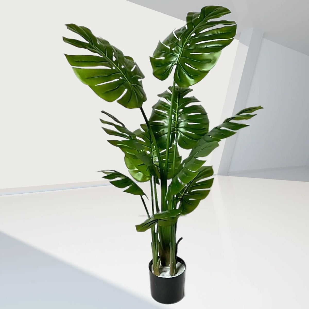plantes artificielles vertes feuilles grandes moderne pot support métallique exposition extérieure