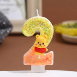 bougies anniversaire chiffre winnie ourson sequins dorés jaune orange blanc