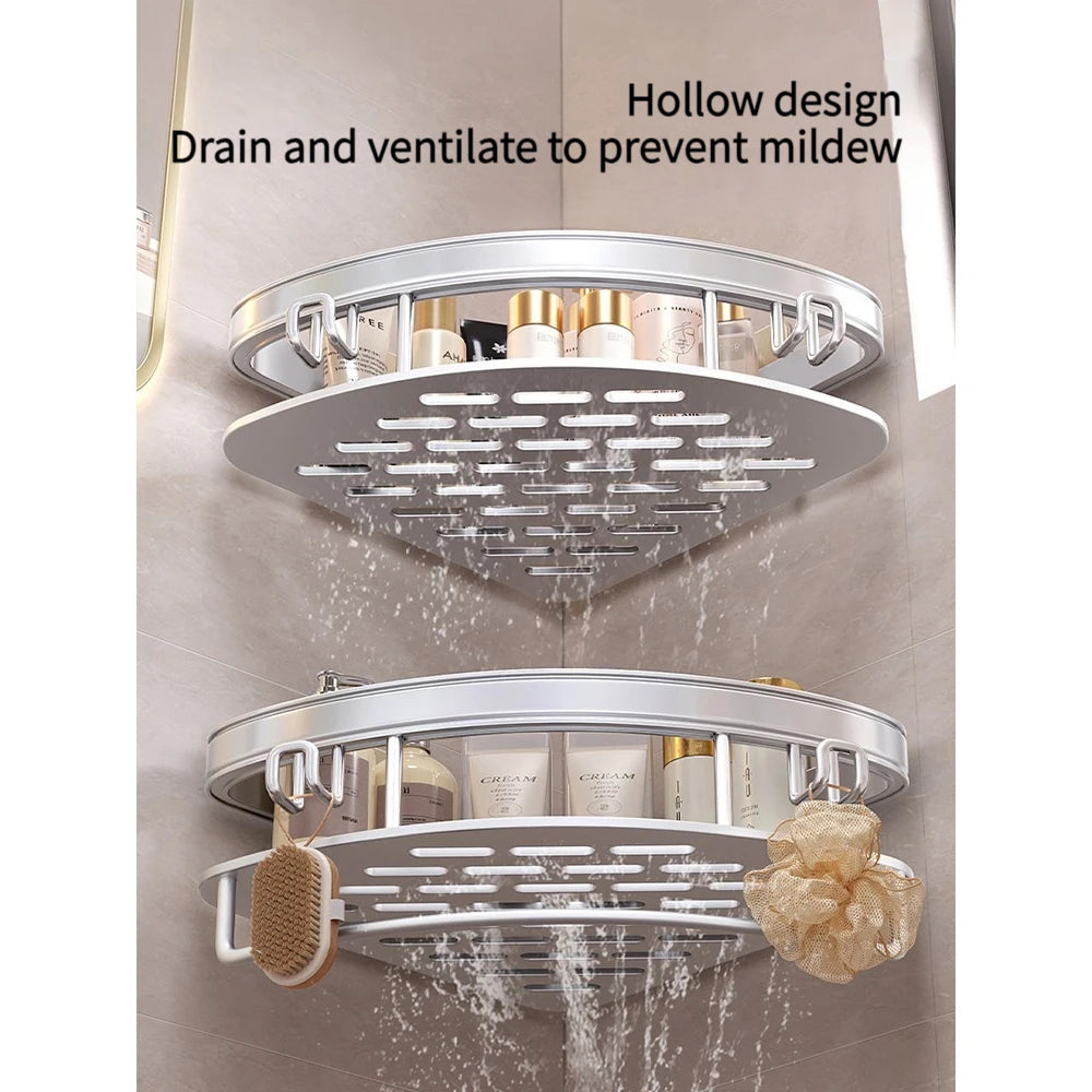 étagère angle salle bain moderne argentée grille perforation fixations vis