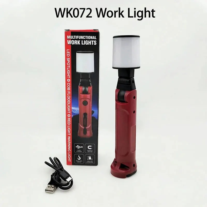 lampe travail pliable rechargeable usb modes éclairage rouge noir argenté