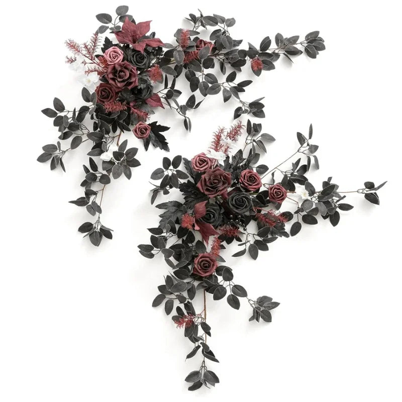 décoration événementielle guirlande florale artificielle noire roses classiques élégantes extérieure intérieure 60cm festive