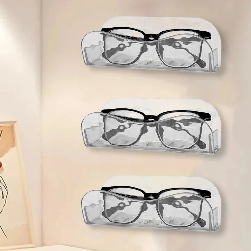 support rangement mural étuis lunettes jaune bleu translucides marbré moderne adhésif lunettes noires plastique