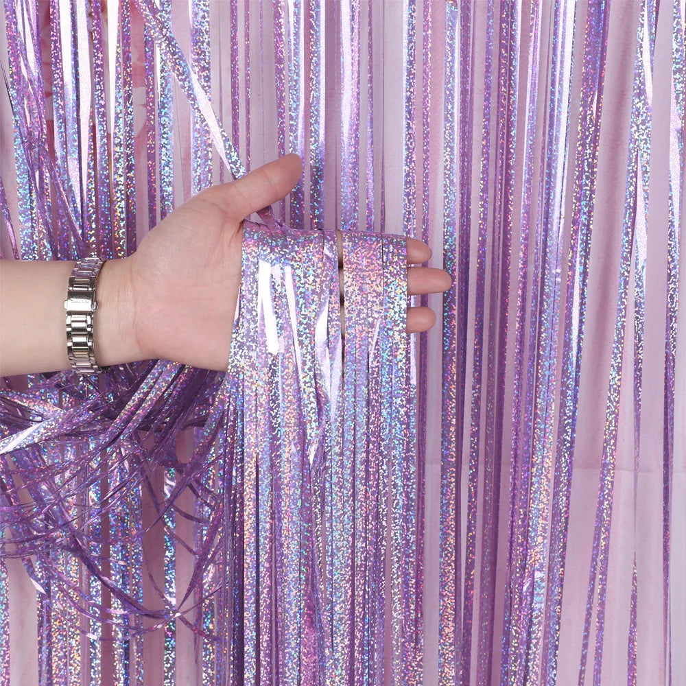 rideau festif franges brillantes ballons décorations murales nuances pastel semi transparent disco ball