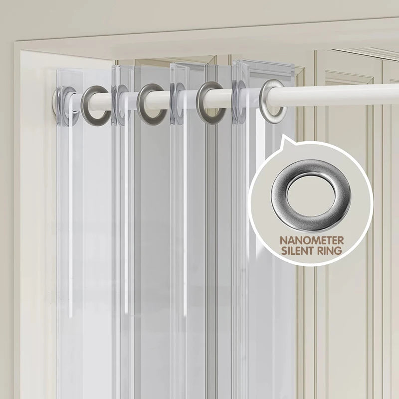 rideau transparent rayures verticales moderne pvc porte lavable machine anneau métallique