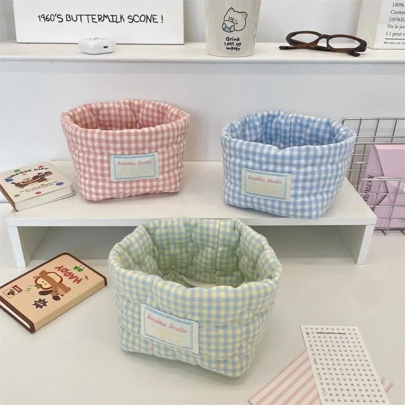 paniers rangement carreaux blancs moderne rose bleu vert jaune clair imperméable tissu coton polyester