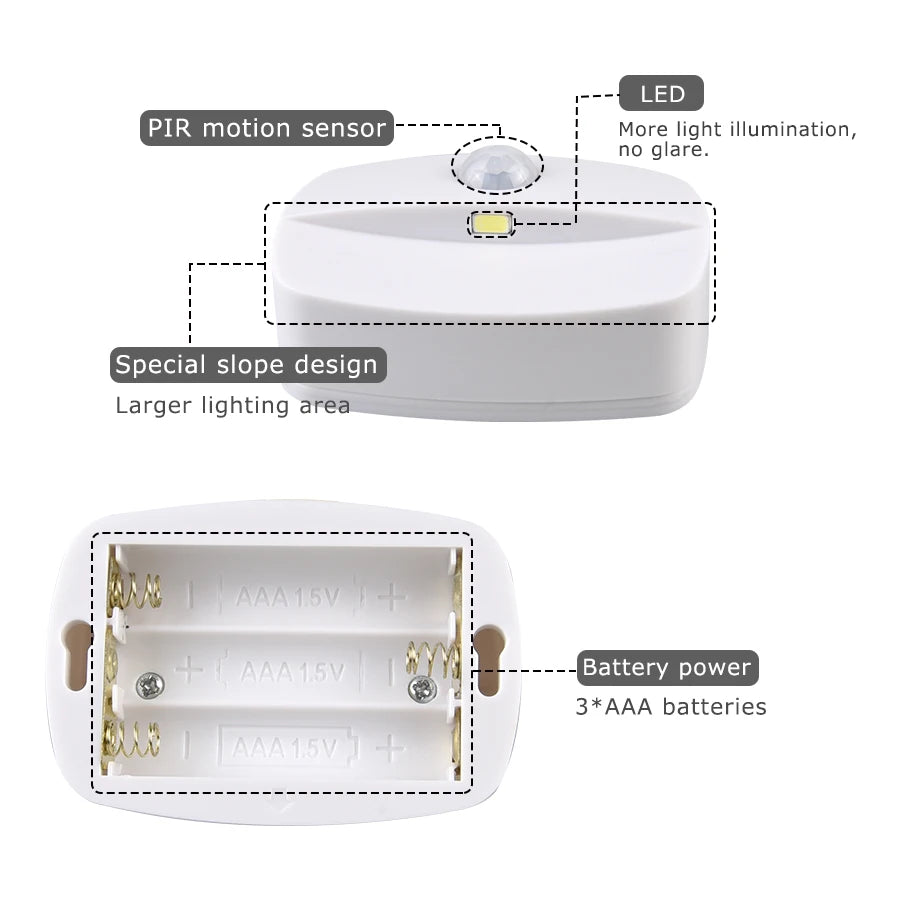 lampe détection mouvement blanc moderne compact adhésif led batteries aaa piroseau on off auto