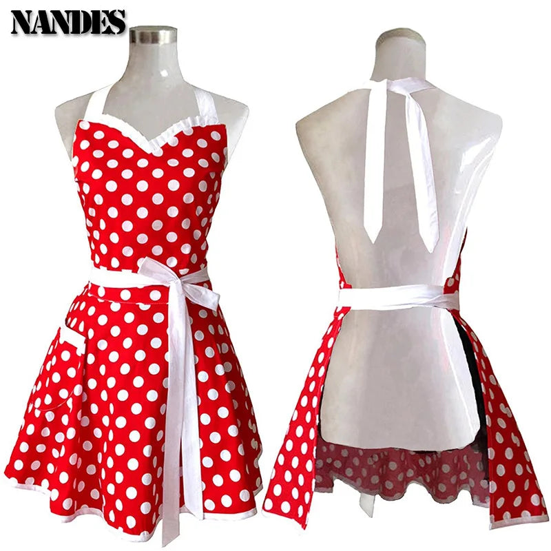 tablier cuisine rétro coton pois noir blanc poches liens vintage femmes