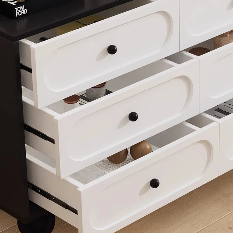 coiffeuse miroir blanc minimaliste moderne commode tiroirs noirs chambre meuble maquillage