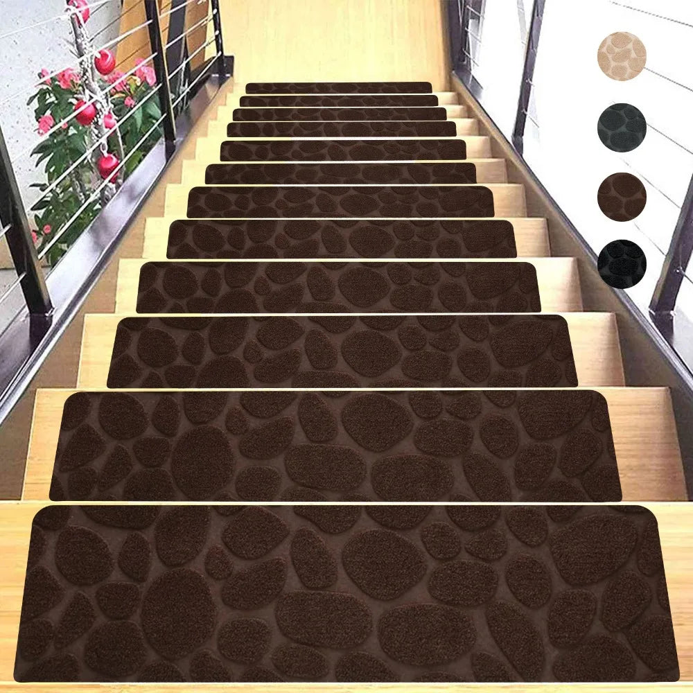 tapis antidérapant escalier motif patchwork coton duveteux adhésif moderne noir beige