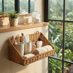 paniers rotin tressés naturel boho chic clips adhésifs serviettes cuillères citrons herbes pots tasses