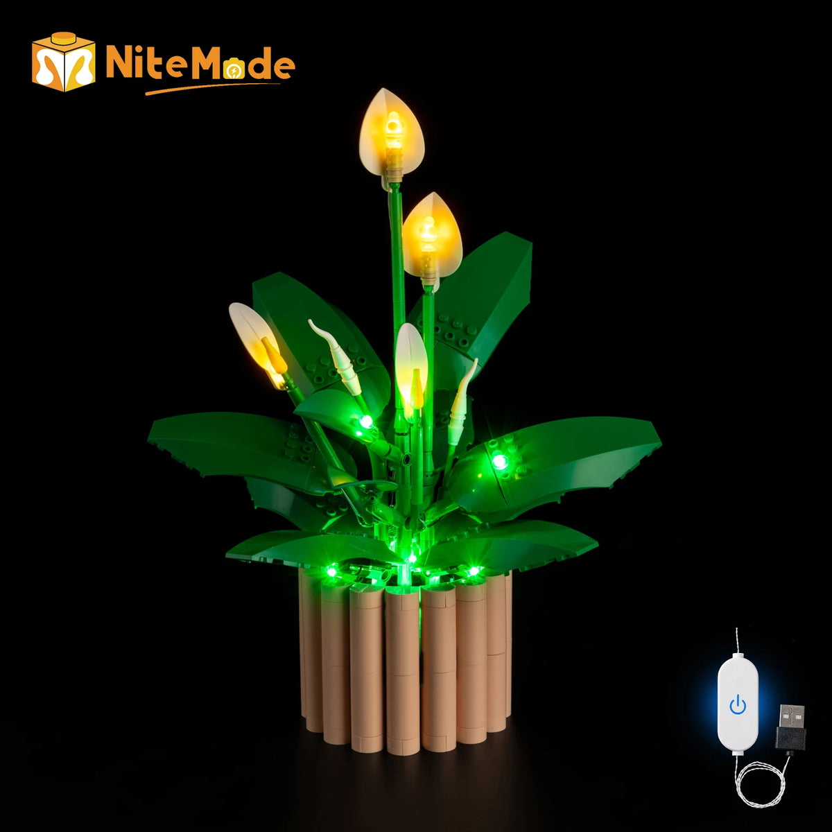 plante artificielle lumineuse feuilles larges éclairage led moderne décoration base vase cable usb
