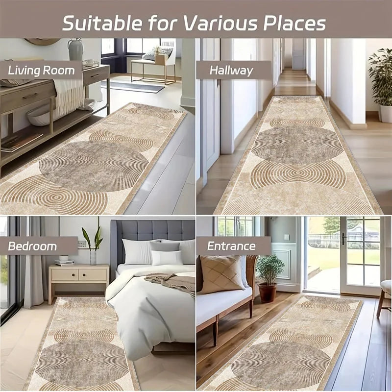 tapis moderne minimaliste concentrique polyester durable beige gris antidérapant intérieur extérieur
