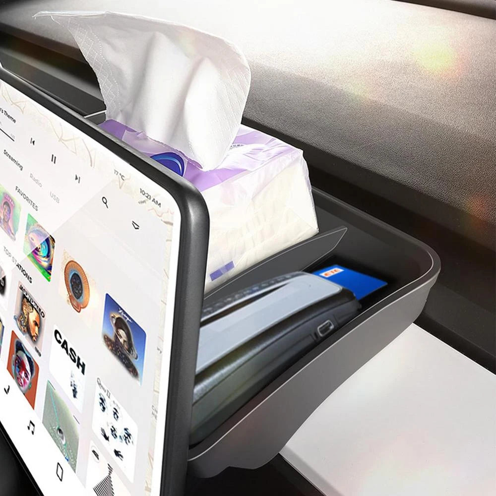 organisateur voiture tesla model rangement noir tissues smartphone cartes bancaires minimaliste utilitaire