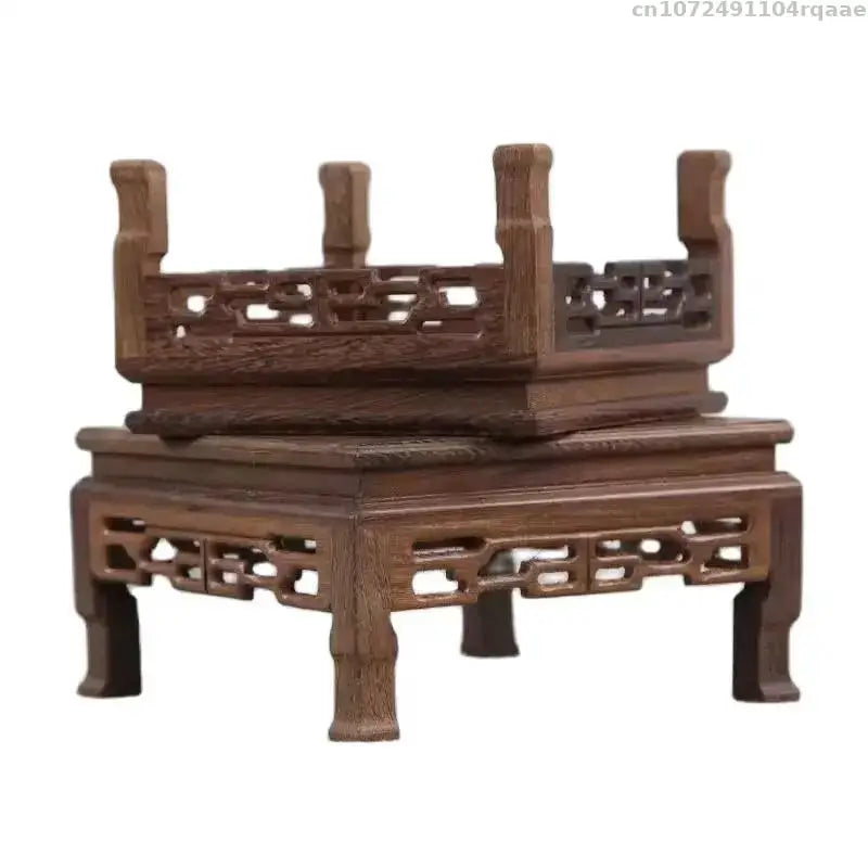 support décoratif bois sculpté marron classique traditionnel sans fixation pot thé holder