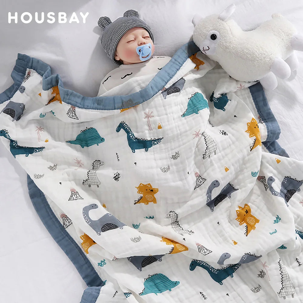 couverture bébé coton imprimé animaux lézard dino lapin blanc bleu gris orange