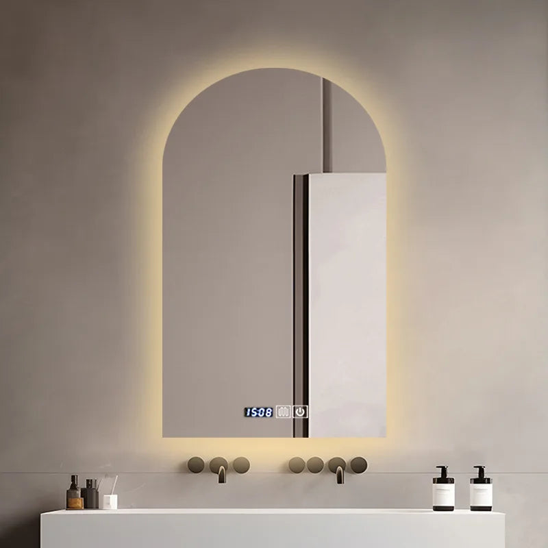 miroir intelligent éclairé led défogage moderne minimaliste gris beige lisse
