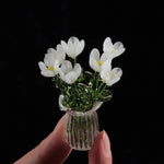 bouquet artificiel violet jaune vert blanc bleu orange feuilles vertes miniature vase transparent six