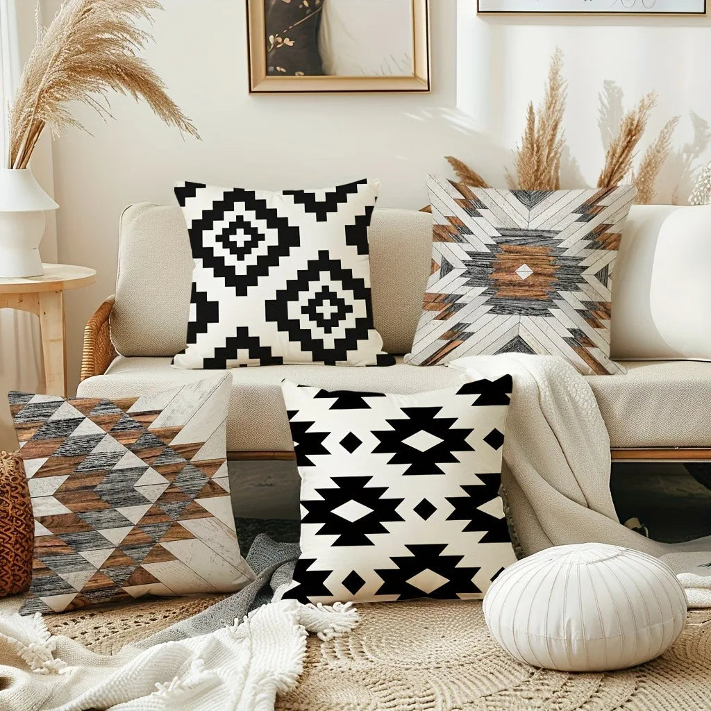 taies d'oreiller géométriques moderne 100% polyester noir blanc marron gris lit opaques moderne