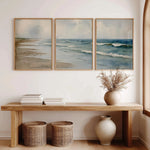 tableaux moderne paysage marin nuages sable beige bleu gris blanc minimaliste