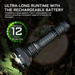 lampe torche super lumineuse rechargeable 500m distance éclairage led aluminium noir texturé pratique robuste