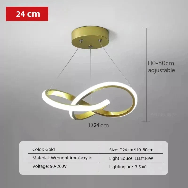 lampe suspendue moderne anneau entrelacés or noir blanc 24cm 30cm