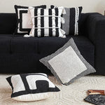 coussin noir blanc brodé géométrique moderne fixé 45x45cm décoration