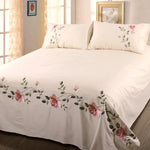 drap lit rose brodé feuilles vertes coton polyester lit adulte classique floralsetSize: 14 words