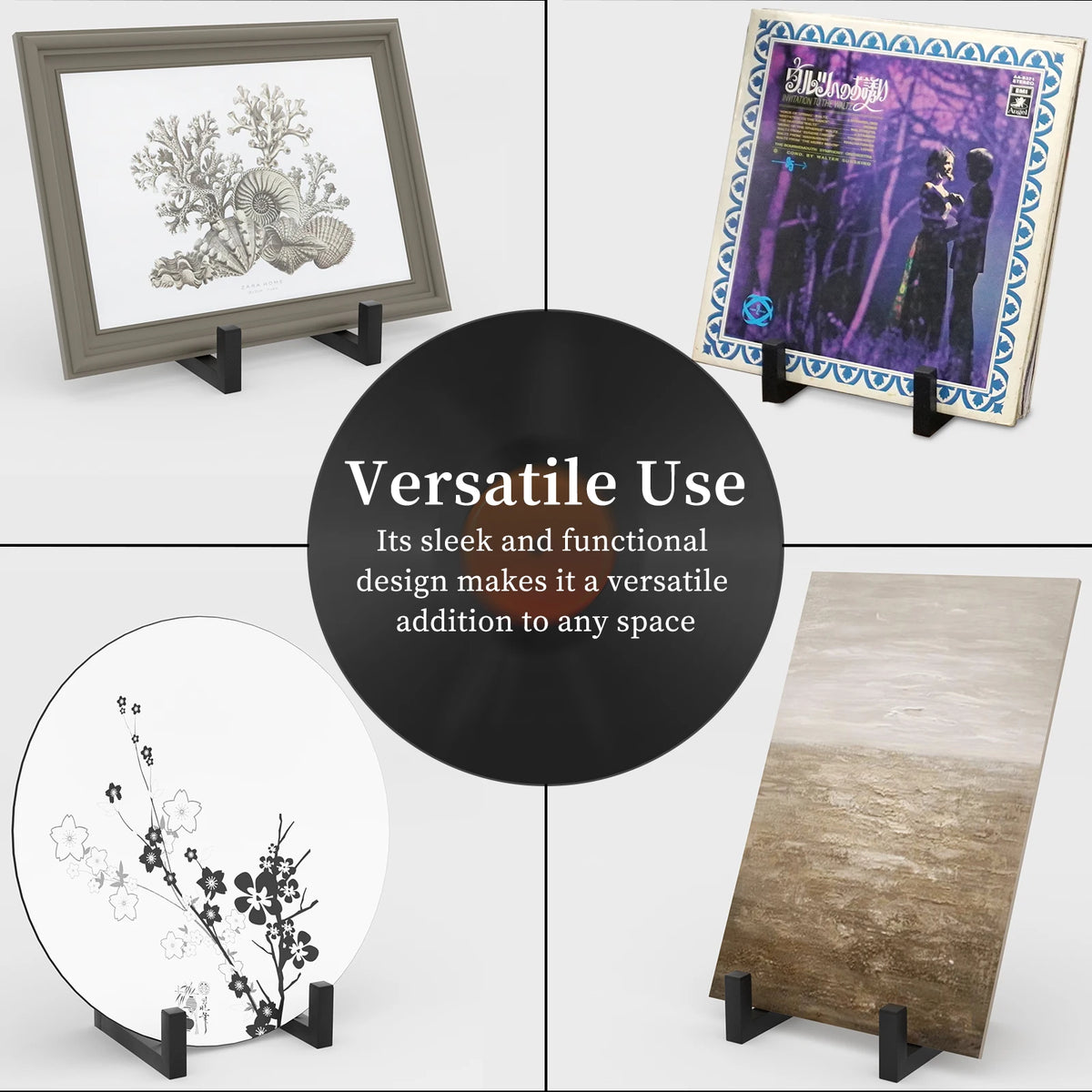 présentoir disques vinyles métal noir rangement minimaliste support cadre photo industrielle structure ouverte extensions