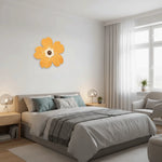 horloge murale fleur décorative moderne orange verte blanche imitation bois champêtre