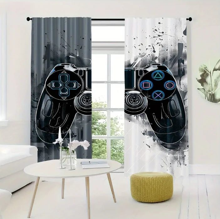 rideau moderne manette jeu gris noir blanc motif abstrait translucide polyester chambre jeu