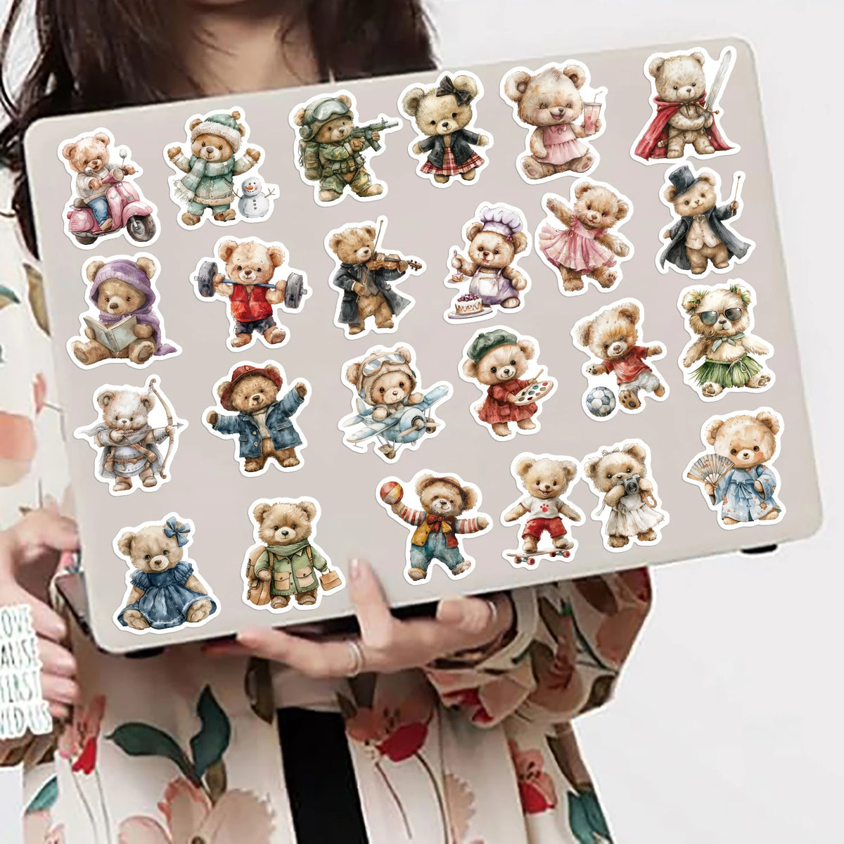 stickers ours dessin animé waterproof beige marron bleu vert rouge noir blanc illustrations enfants