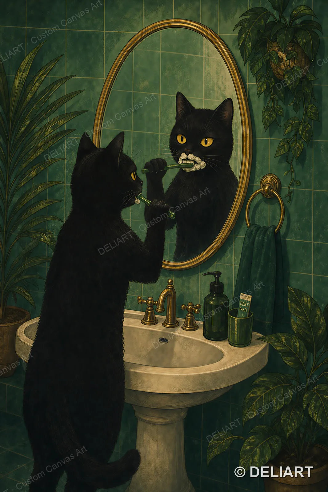 tableau decoratif chat noir salle bain deco humoristique ecofriendly fade resistant glossy canvas erotique