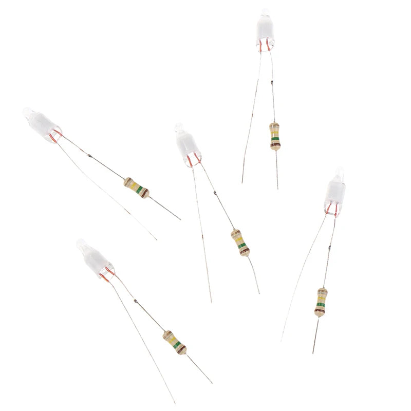 néon glow lampe led ampoule verte résistances marron rouge or électronique composants transparents filés