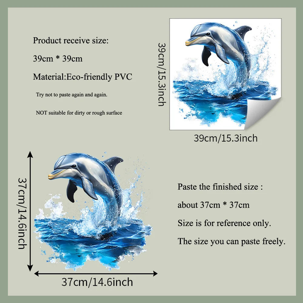 sticker mural dauphins sautant eau bleu blanc réaliste auto adhésif résistant eau salon baignoire