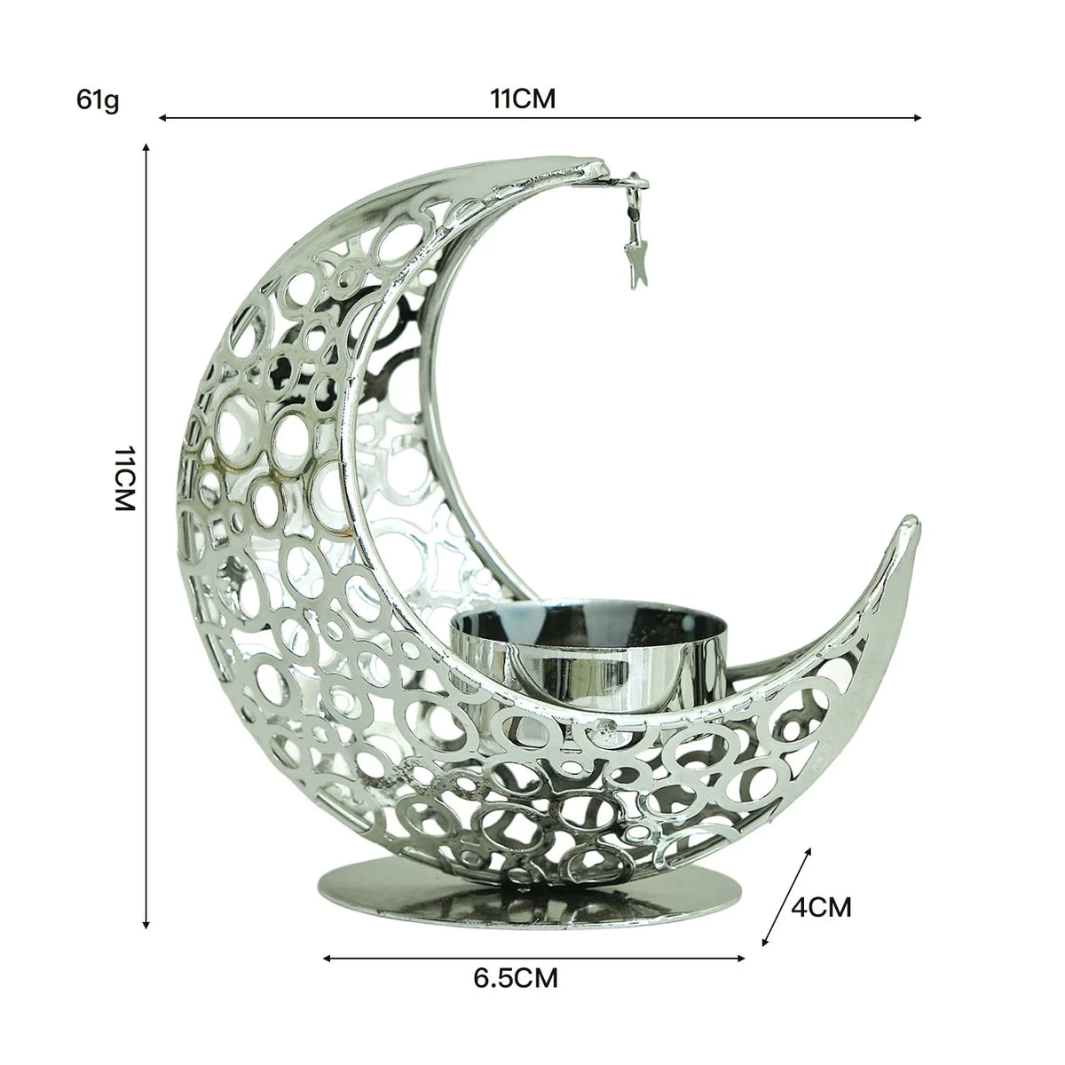 support bougie forme croissant lune argent doré noir ornements ajourés motifs géométriques artisanal décoration