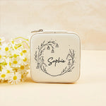 boîte bijoux personnalisation fleurs blanc rose vert moderne élégant zip 10x10cm