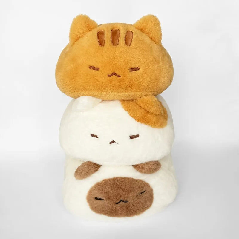 coussin peluche forme pain visage chat orange gris doux sieste literie oblong