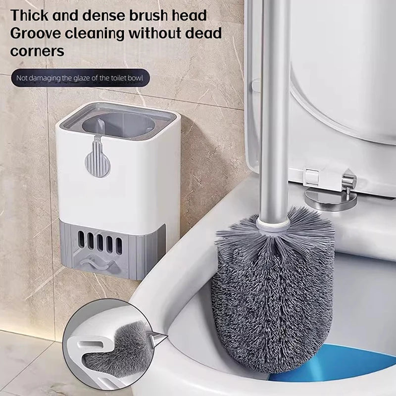 brosse wc support mural moderne adhésif bristles noirs blanc bleu récipient déchets