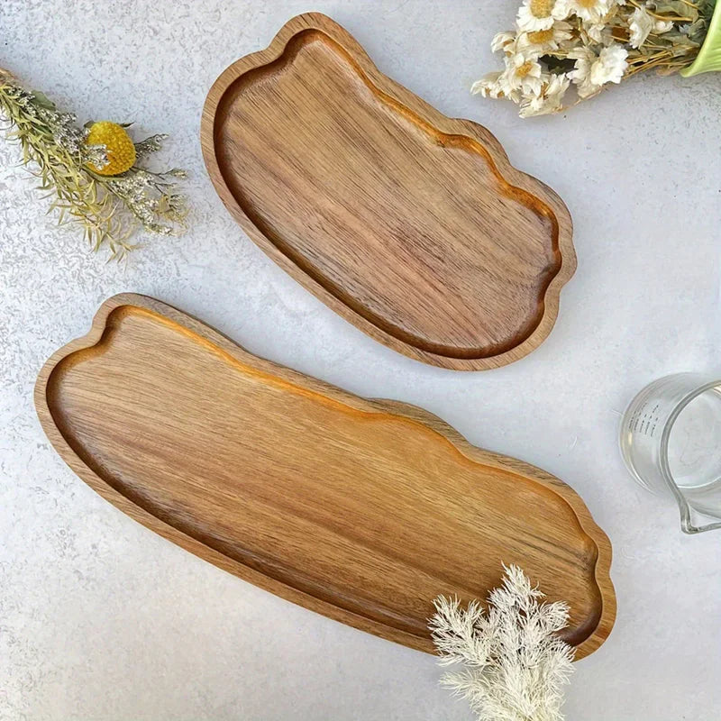 assiettes ovales bois marron clair grain naturel moderne petite grande